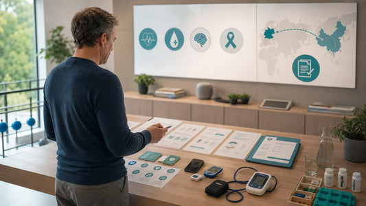 German chronic disease patient reviewing integrated care options and long-term medical coordination records