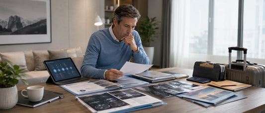 French patient organizing medical documents, travel materials, and follow-up planning items, illustrating overlooked factors when considering medical treatment in China.