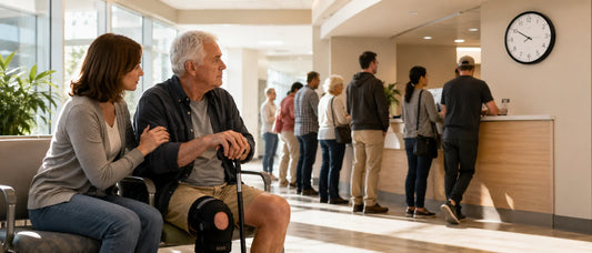 Canadian patient and doctor discussing medical uncertainty and healthcare portfolio options in a modern hospital consultation room