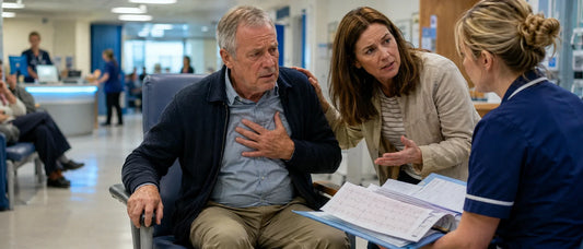UK cardiology care abroad patient reviewing heart records and China cardiology pathway options with a British heart specialist