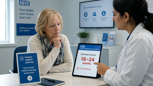 UK patient reviewing NHS waiting list delays and treatment abroad options