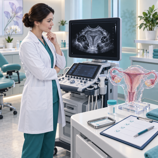 Transvaginal ultrasound and routine gynecological assessment