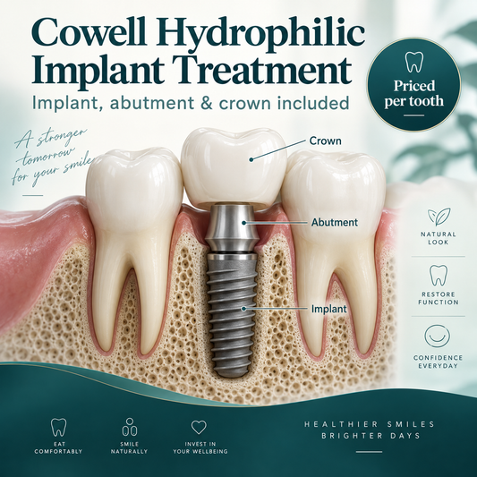 Cowell hydrophilic implant treatment overview — conceptual illustration