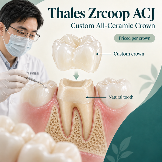 A custom crown positioned over a prepared natural tooth. Educational illustration.