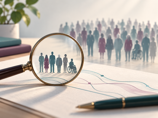 AI educational illustration: Different population silhouettes illustrating limits of generalising study findings.
