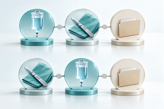 AI-generated educational illustration: Conceptual alternatives in the order of drug treatment and surgery.
