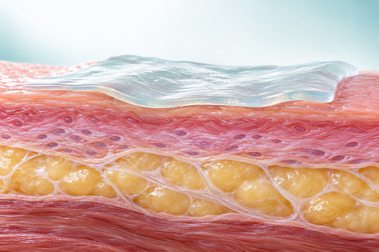 AI-generated educational illustration: Conceptual biomaterial and tissue interface for tissue-repair research.