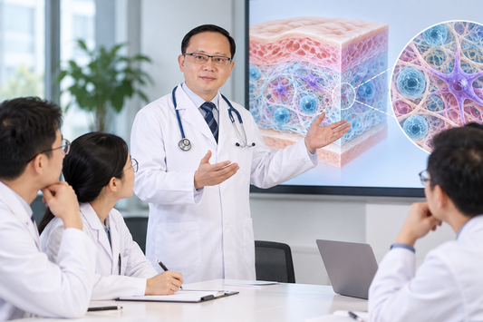 AI-generated illustrative academic discussion with Professor Hui Wang and Chinese researchers.