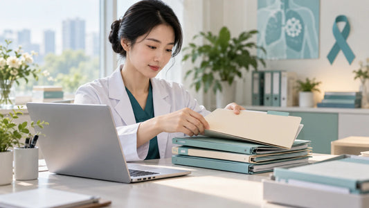 AI-generated illustration for medical records preparation; people and clinical settings are fictional.