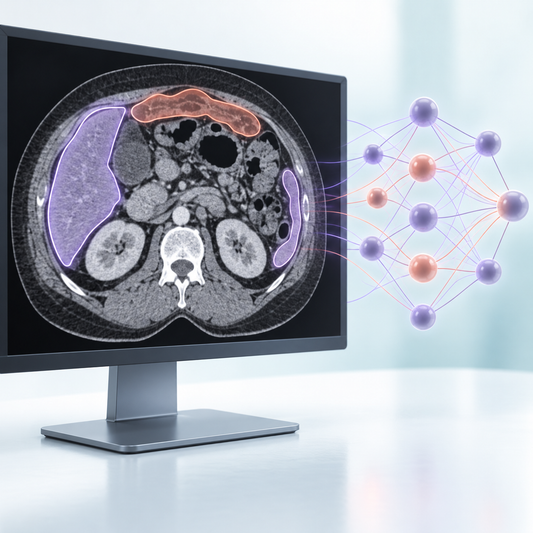AI-generated conceptual research illustration: AI-Assisted Imaging. Not an original study figure, patient scan or clinical result.