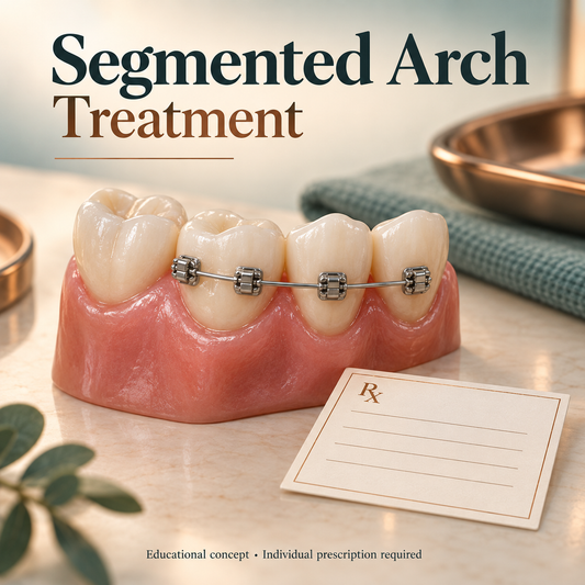 A short tooth segment carries a local fixed wire. Educational illustration.