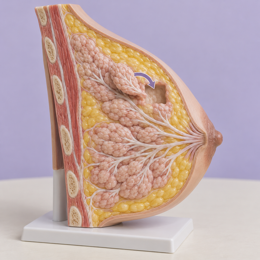 Anatomical teaching model showing adjacent glandular tissue repositioned toward an excision cavity