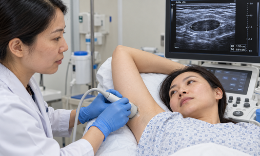AI-generated illustrative scene: Patients Facing Axillary Surgery. Not an actual patient or hospital photograph.