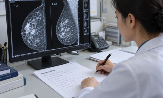 AI-generated illustrative scene: Breast-conserving surgical planning from imaging