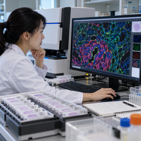 AI-generated illustrative photograph: 04. Breast Cancer Biology & Prognostic Research. Illustrative scene, not a real patient or clinical result.