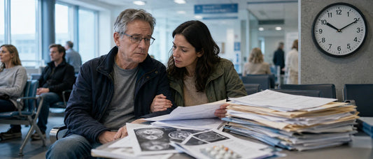 Canadian patient reviewing complex medical records for medical treatment in China and global healthcare options through structured case evaluation.