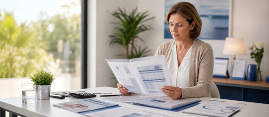 French patient comparing medical cost estimates and treatment documents for healthcare options in China