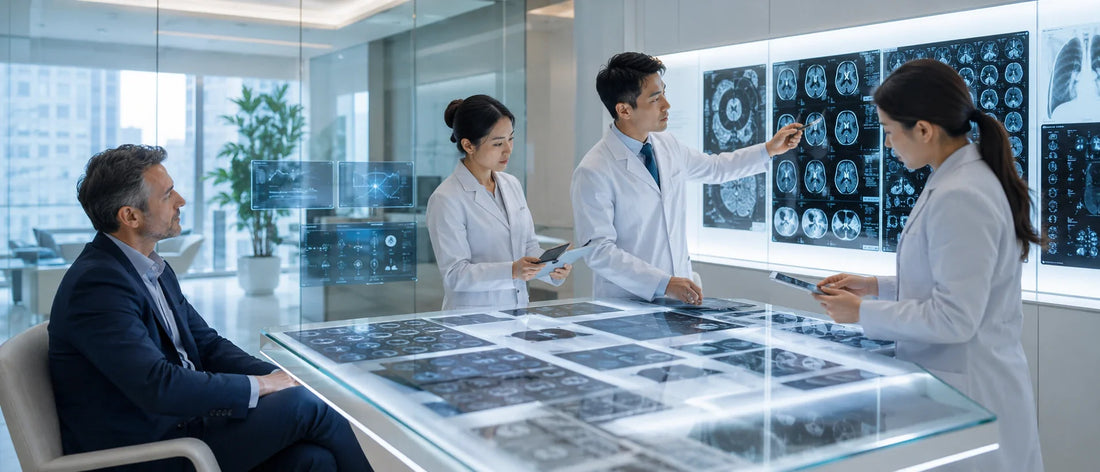 French patient being evaluated in structured multidisciplinary medical specialist matching process inside international healthcare coordination center in China