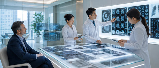 French patient being evaluated in structured multidisciplinary medical specialist matching process inside international healthcare coordination center in China