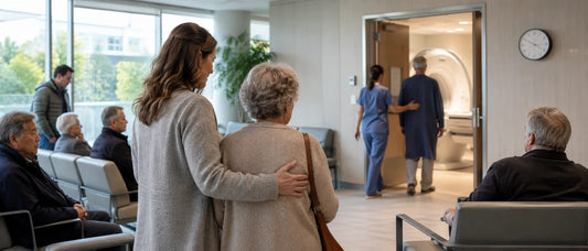 Canadian hospital waiting area showing healthcare resource allocation with patients waiting for specialist access and limited medical scheduling capacity