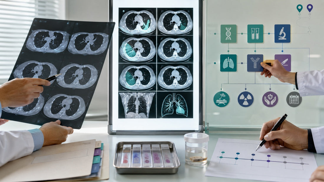 Canadian lung cancer patient reviewing biomarker results and China oncology treatment options