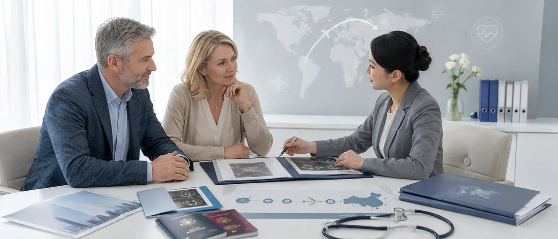 UK patients reviewing medical records during a China medical pathway case review and cross-border care coordination consultation