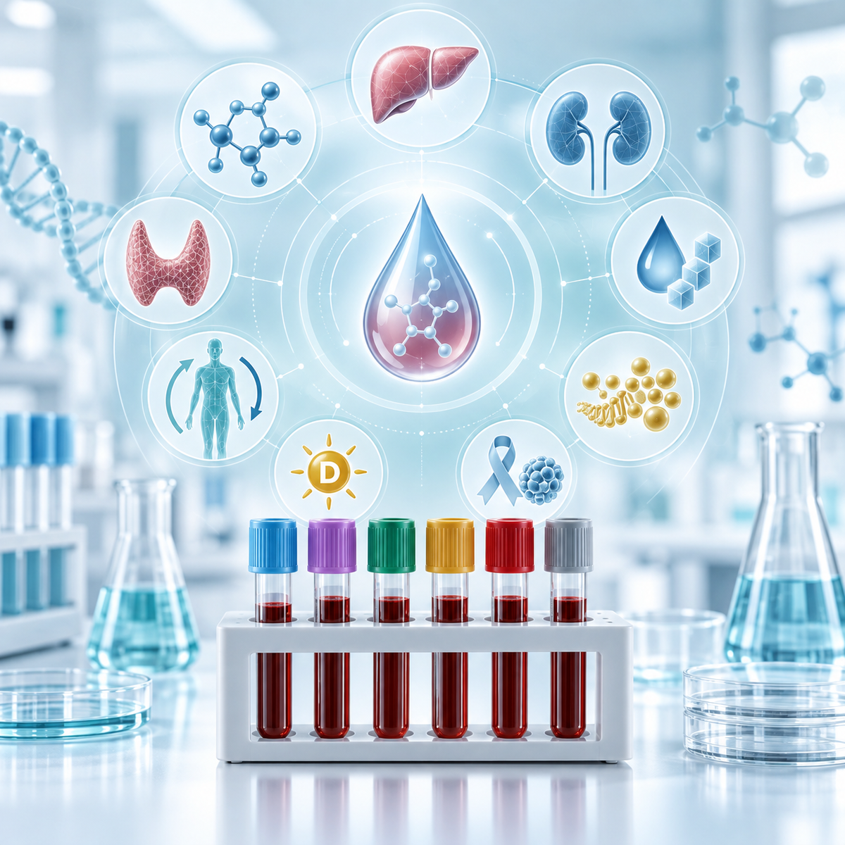 Laboratory, metabolic, liver, kidney, thyroid, glucose and lipid screening