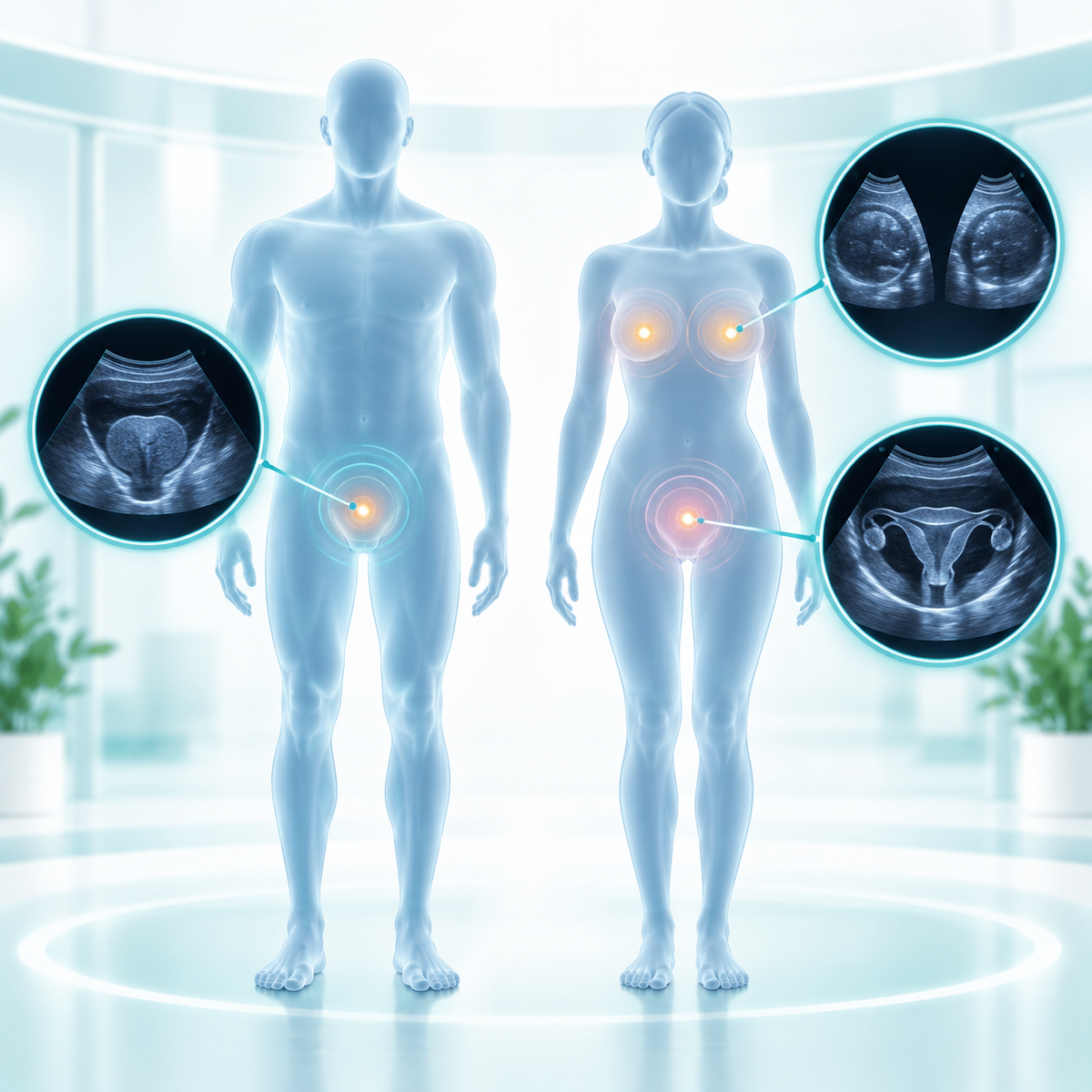Gender-specific preventive screening with male prostate and female breast and pelvic ultrasound