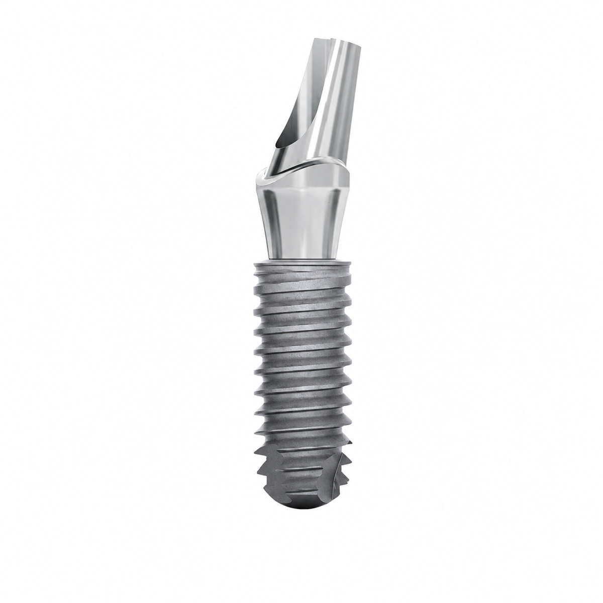 Anthogyr Axiom implant and angled abutment, white background