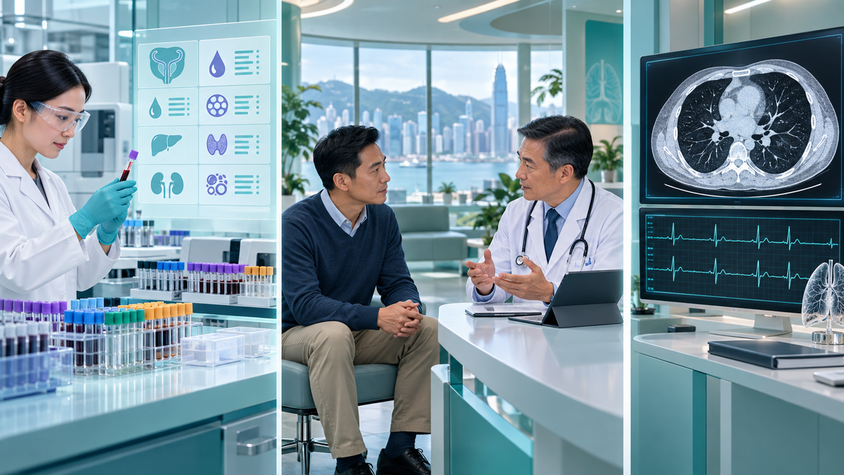 Coordinated prostate-marker, biomarker, low-dose chest CT and routine ECG review for men