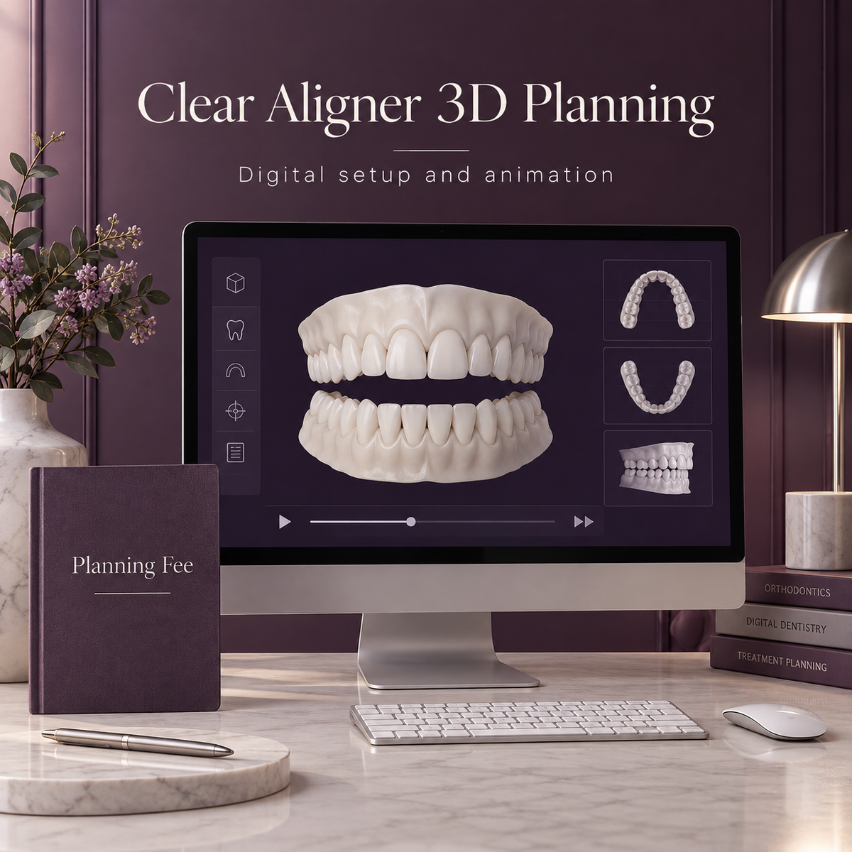A digital planning service is distinct from an aligner package. Educational illustration.