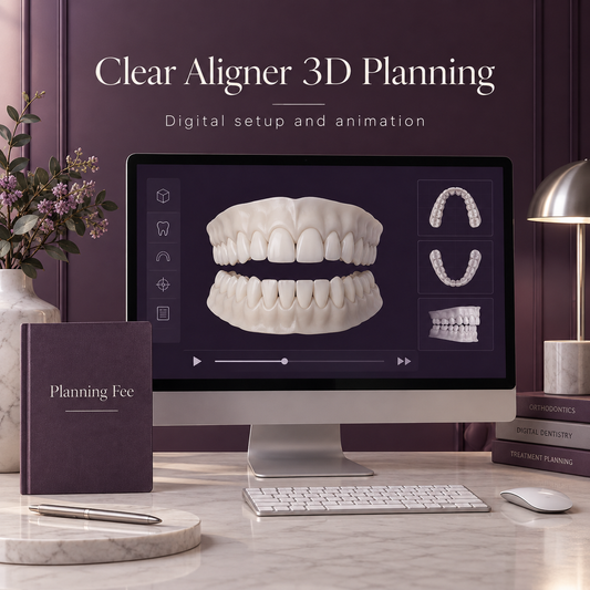 A digital planning service is distinct from an aligner package. Educational illustration.