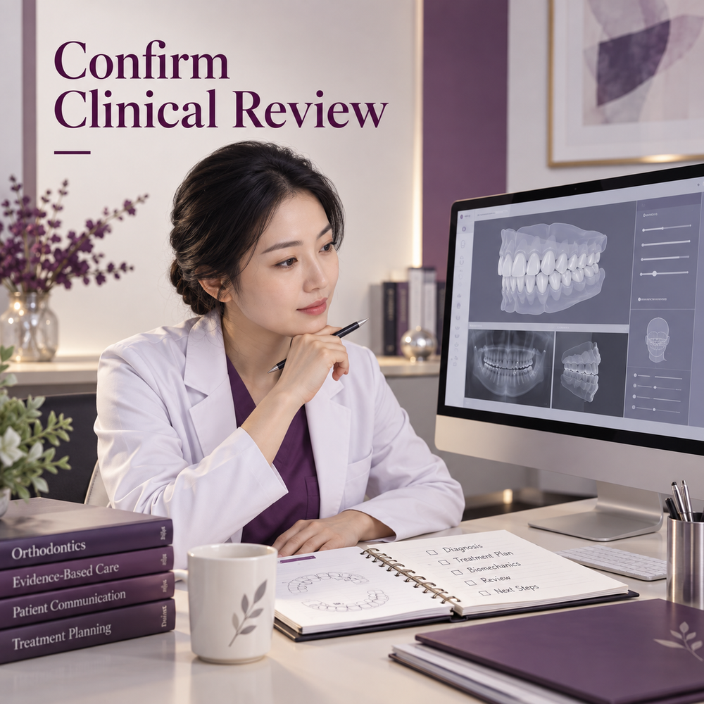 The clinician’s review has an agreed scope. Educational illustration.