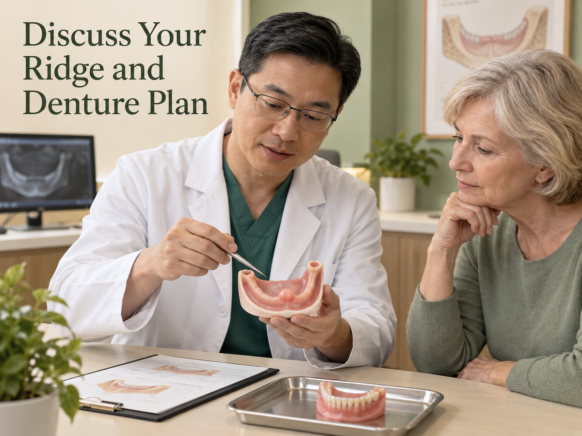 Discuss Your Ridge and Denture Plan. Educational illustration.