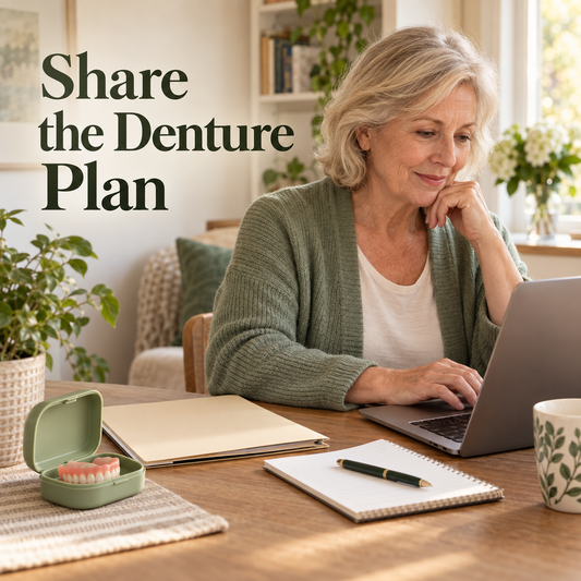 Share the Denture Plan. Educational illustration.