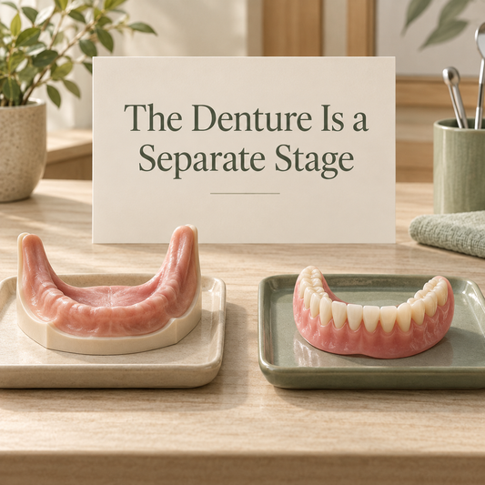 The Denture Is a Separate Stage. Educational illustration.