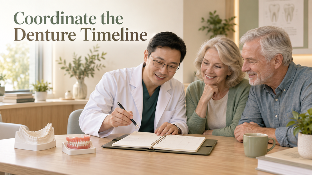 Coordinate the Denture Timeline. Educational illustration.