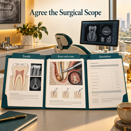 The quoted tooth and root-end scope are clarified. Educational illustration.