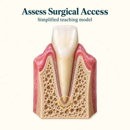 Access depends on the surrounding anatomy. Educational illustration.