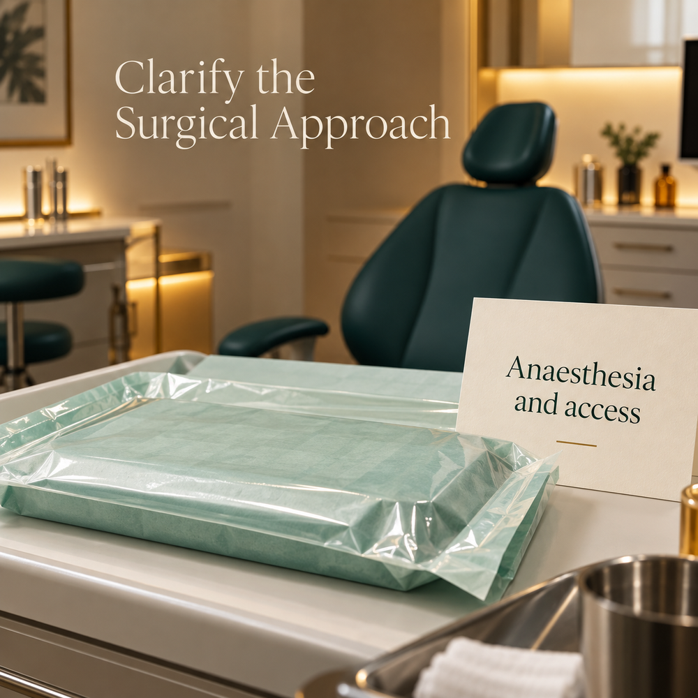 Anaesthesia and access require individual discussion. Educational illustration.