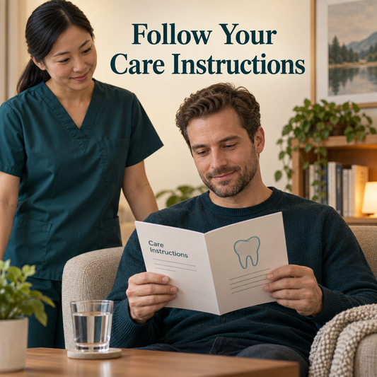 The patient follows individual postoperative instructions. Educational illustration.
