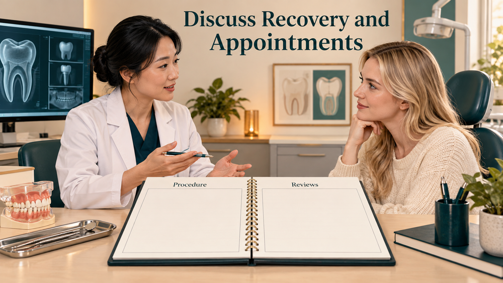 The schedule includes procedure and individual follow-up. Educational illustration.
