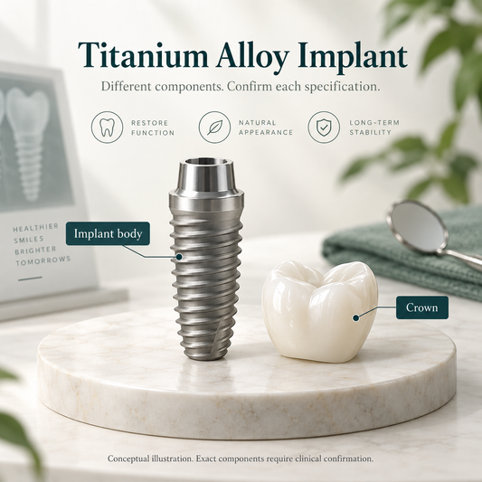 Axiom treatment: titanium. Conceptual illustration; exact components require clinical confirmation.