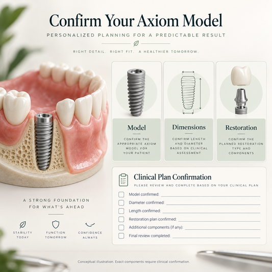 Axiom treatment: confirm model and dimensions. Conceptual illustration; exact components require clinical confirmation.