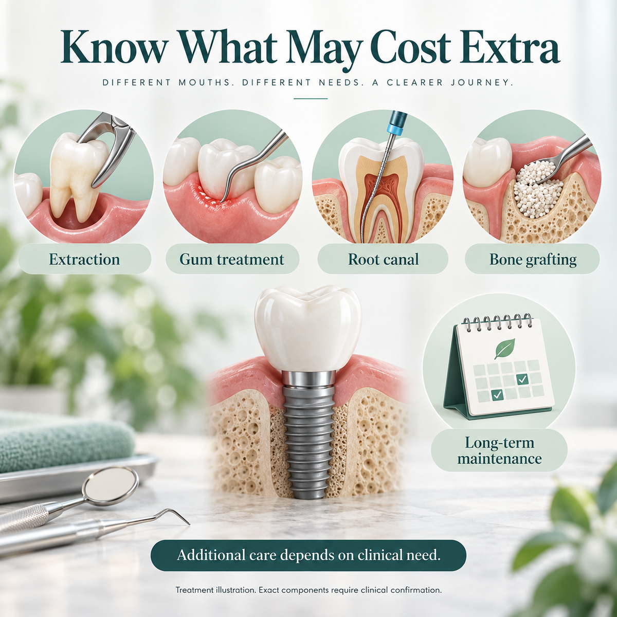 Axiom treatment: costs. Conceptual illustration; exact components require clinical confirmation.