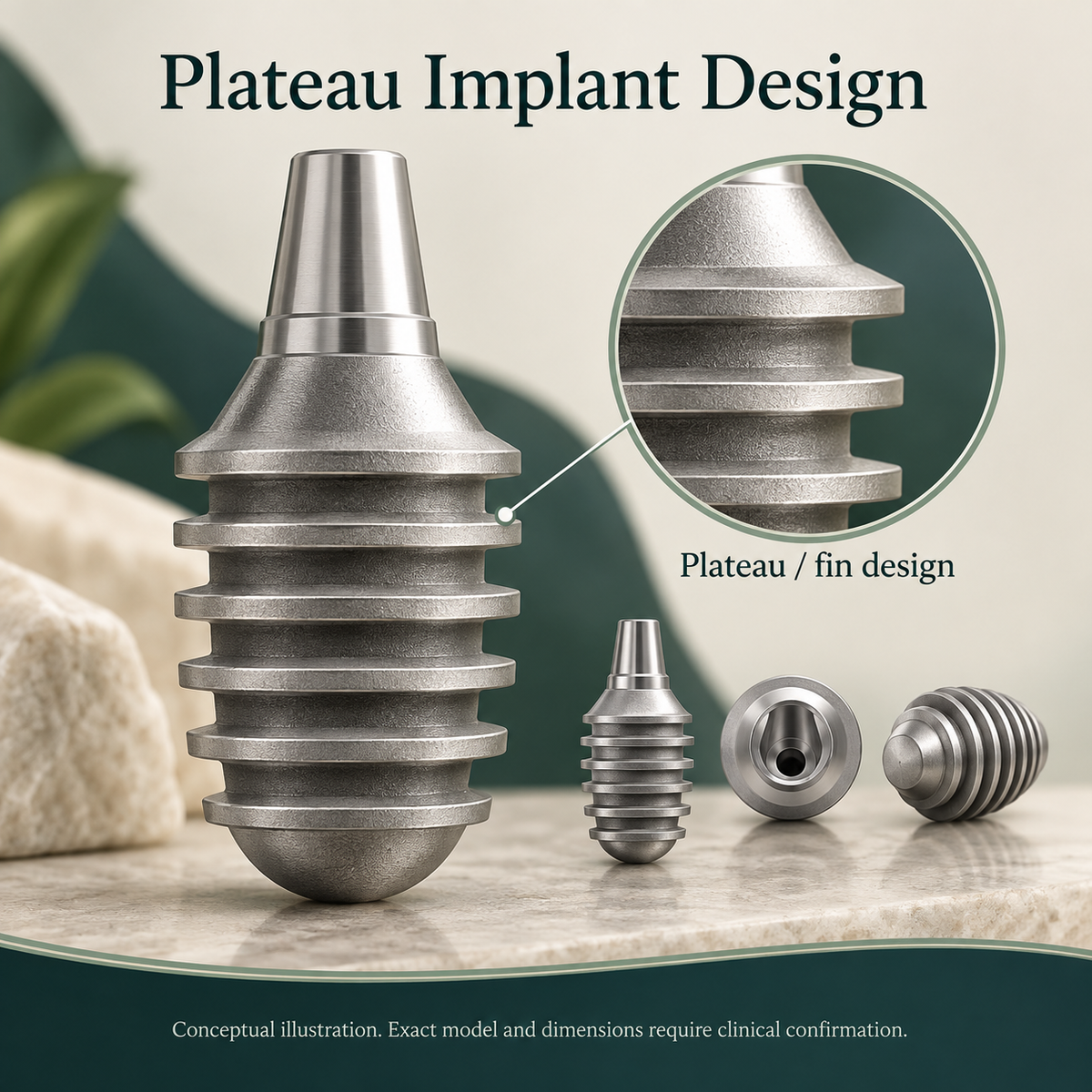 Bicon plateau implant design, conceptual illustration.