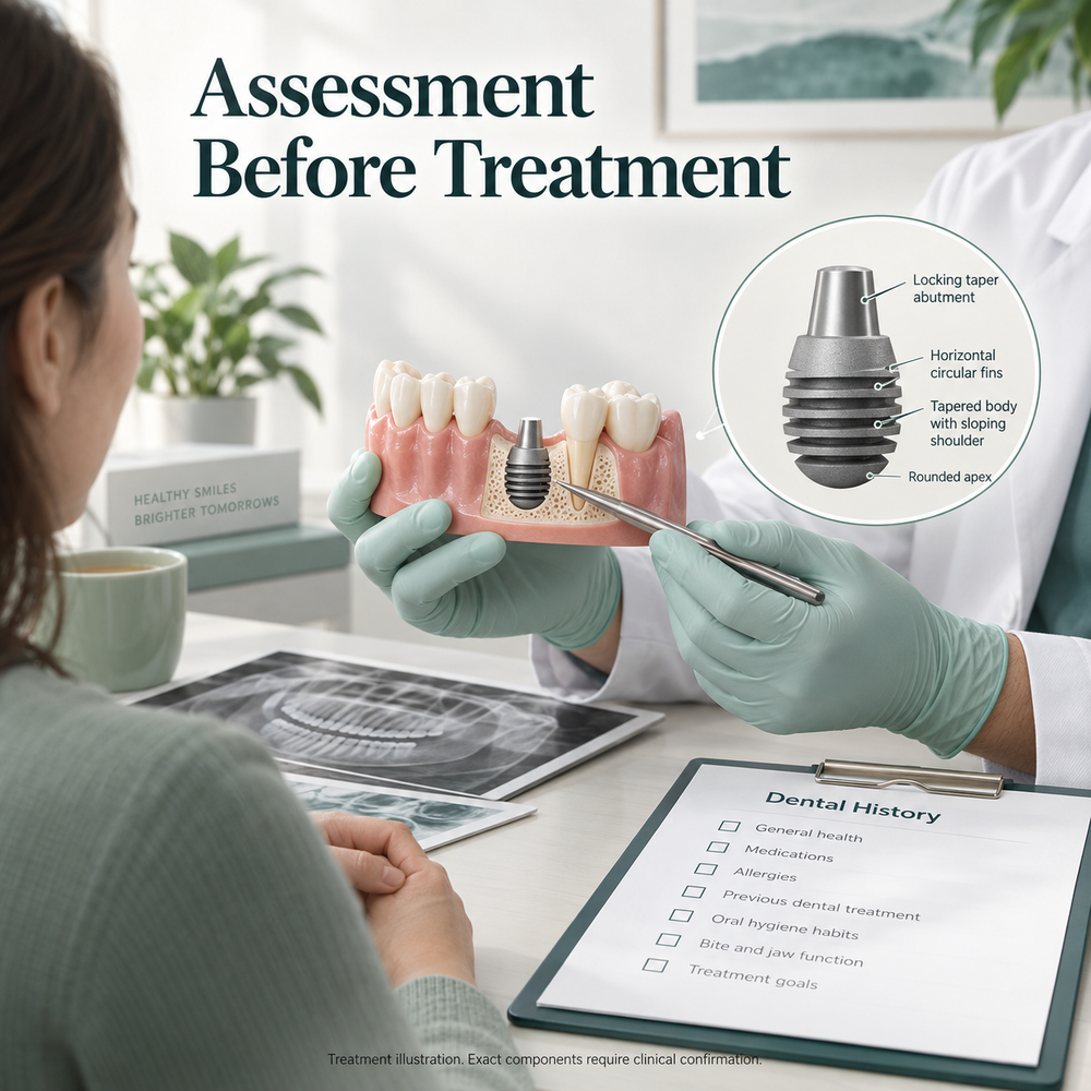 Educational Bicon treatment illustration. Exact components require clinical confirmation.
