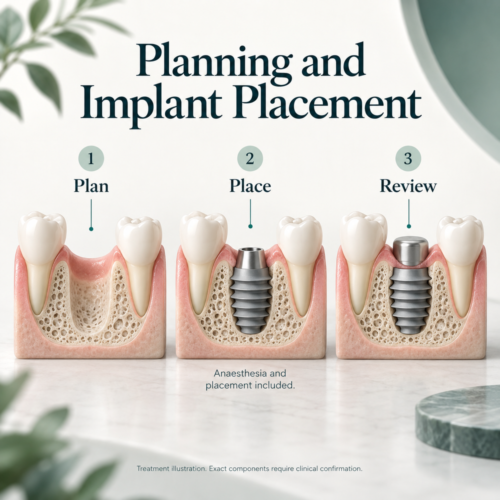 Educational Bicon treatment illustration. Exact components require clinical confirmation.