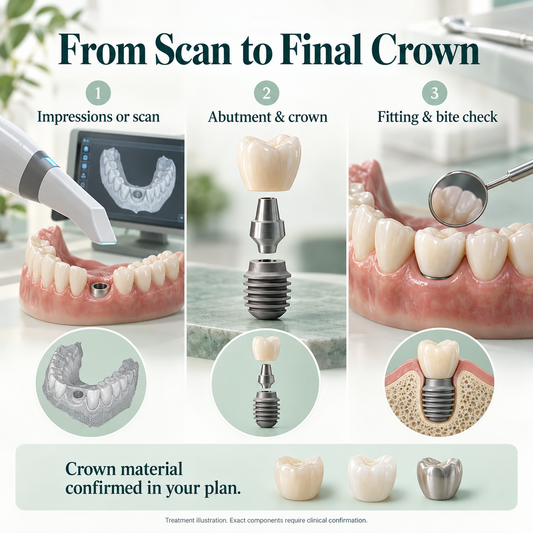 Bicon implant treatment illustration: restoration. Exact components require clinical confirmation.
