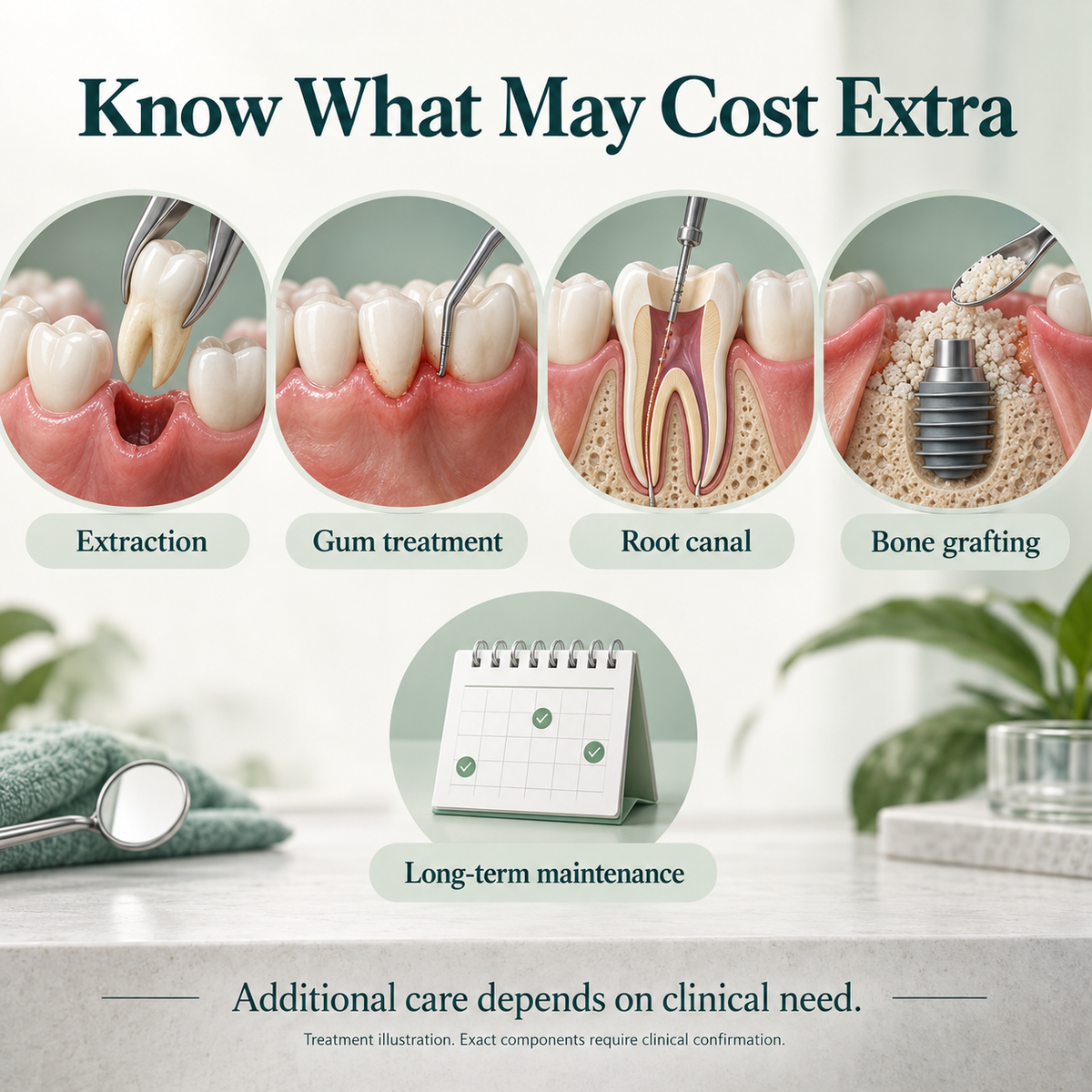 Bicon implant treatment illustration: costs. Exact components require clinical confirmation.